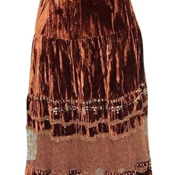 Cache Textured Sequin Bead Peek A Boo Lace Velvet Skirt Lined Beads New $168 NWT - Picture 3 of 6